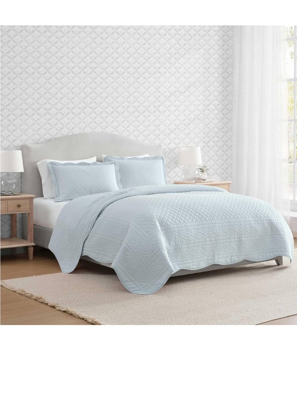 Martha Stewart - Queen Quilt Set with Shams, Cotton Percale, light blue